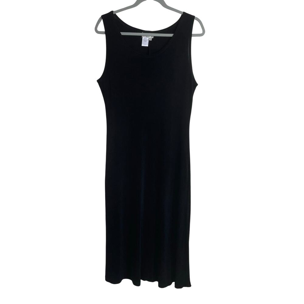 Coldwater Creek Black Slinky Maxi Dress Sz PL Sleeveless Minimalist Travel